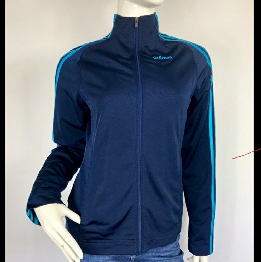 Navy blue Adidas Jacket with Turquoise Stripes